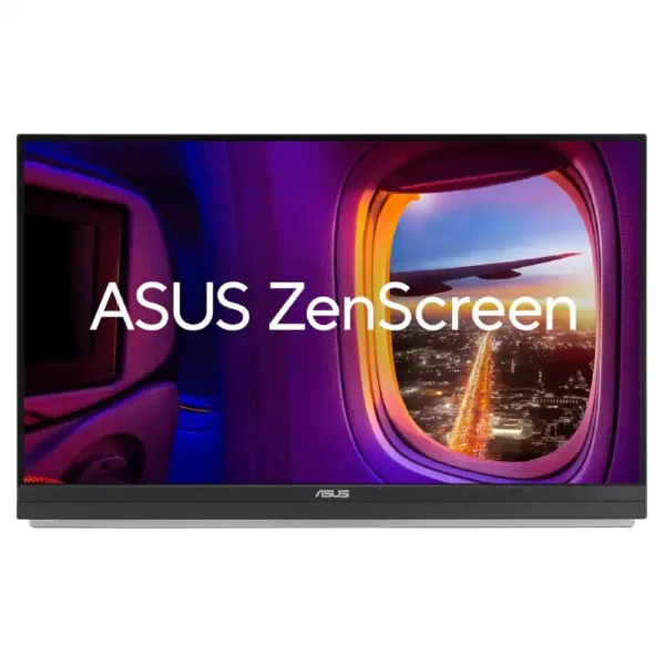 ASUS ZenScreen MB27ACF 27-inch QHD 100Hz portable monitor displaying an airplane window view at YourShoppy.com in Bangalore.