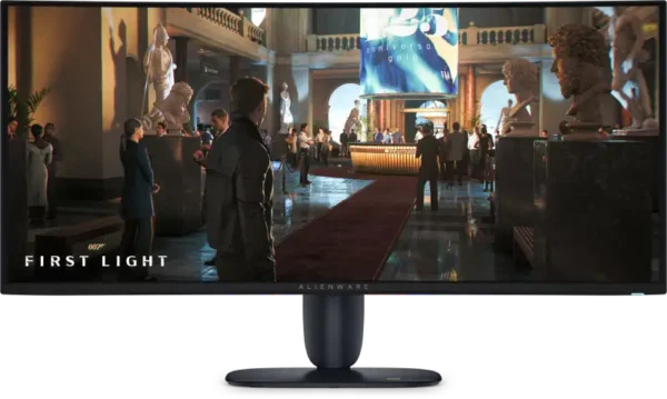 Dell Alienware AW3426DW 34-inch QD-OLED gaming monitor displaying a high-resolution 3440x1440 007 game scene at YourShoppy.co
