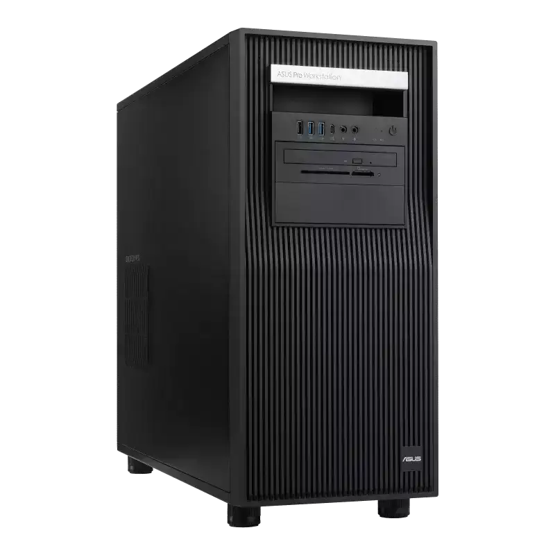 ASUS Pro ET900A X9 Threadripper PRO barebone workstation tower in black with front I/O ports and optical drive bay.