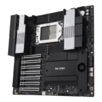 Asus Pro WS WRX90E-SAGE SE workstation motherboard with sTR5 socket, 8 DDR5 slots, and 7 PCIe 5.0 slots for high-end systems.