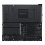 Rear view of the Asus Pro WS WRX90E-SAGE SE workstation motherboard featuring a large black protective backplate and circuitr
