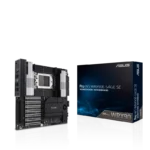 Asus Pro WS WRX90E-SAGE SE workstation motherboard with sTR5 socket and its retail packaging box at YourShoppy.com.
