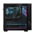 Asus ROG G700TF-7265KF114WS gaming desktop tower featuring a tempered glass side panel with visible internal RGB components.
