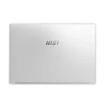 Top view of the silver MSI Modern 14 C13M-117IN laptop featuring a sleek metallic finish and the MSI logo at YourShoppy.com.
