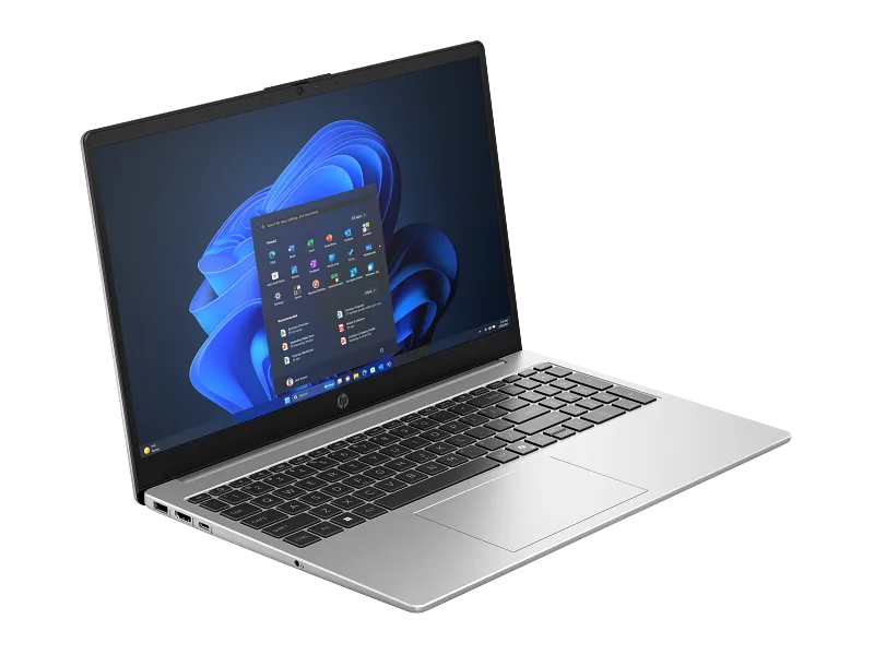 HP 255 G10 15.6-inch laptop in turbo silver finish with Windows 11 interface displayed on screen, available at YourShoppy.com