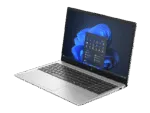 HP 255 G10 15.6-inch laptop in turbo silver with AMD Ryzen processor, Windows 11 interface, and full-size keyboard.