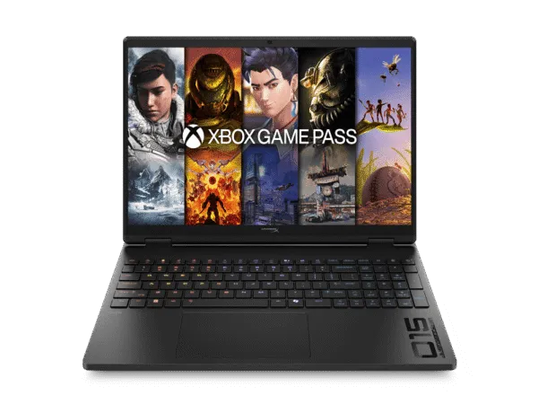 HP OMEN 15-ga0054TX gaming laptop in black featuring an Xbox Game Pass display, available at YourShoppy.com in Koramangala.