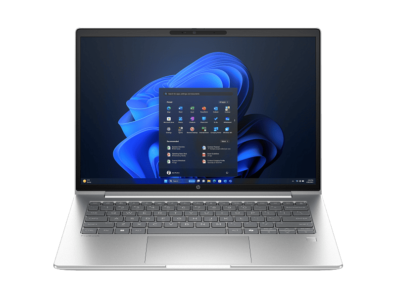 HP ProBook 4 G1i 14 inch Laptop | YourShoppy.com HP ProBook 4 G1i 14-inch silver business laptop with Windows 11 Pro, Intel Core processor, and touchscreen display.
