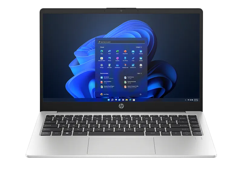 HP 245 G10 14-inch laptop in turbo silver with Windows 11 desktop, featuring a compact keyboard and trackpad at YourShoppy.co