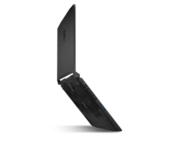 Side view of the black MSI Katana 15 HX B14VFK gaming laptop showing its slim profile and port placement at YourShoppy.com.