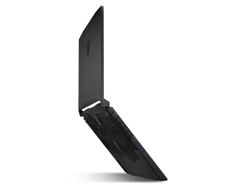 Side view of the black MSI Katana 15 HX B14VFK gaming laptop showing its slim profile and port placement at YourShoppy.com.
