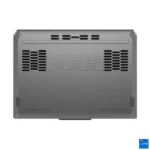 Bottom view of the Lenovo LOQ 15IRX10 Gaming Laptop in Luna Grey featuring large cooling vents and an Intel Core i7 badge.