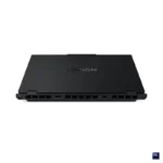 Rear view of the Eclipse Black Lenovo Legion Pro 5 16IAX10 gaming laptop featuring rear cooling vents and port connectivity.