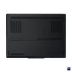 Bottom view of the Eclipse Black Lenovo Legion Pro 5 16IAX10 gaming laptop featuring ventilation grilles and rubber feet.
