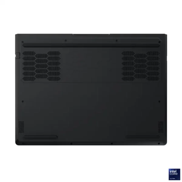Bottom view of the Lenovo Legion Pro 5 16IAX10H gaming laptop featuring Eclipse Black casing and cooling ventilation grilles.