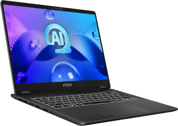 MSI Prestige 14 AI Evo C1MG-058IN business laptop in Stellar Gray with a 14-inch display and backlit keyboard at YourShoppy.c