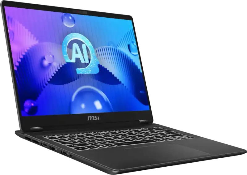 MSI Prestige 14 AI Evo C1MG-058IN business laptop in Stellar Gray with a 14-inch display and backlit keyboard at YourShoppy.c