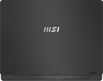 Stellar Gray MSI Prestige 14 AI Evo C1MG-058IN business laptop lid with metallic MSI logo, available at YourShoppy.com.