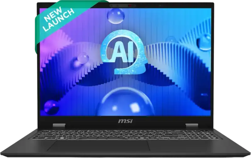 MSI Prestige 16 AI Evo B1MG-054IN business laptop with 16-inch QHD+ display and AI-themed screen at YourShoppy.com.