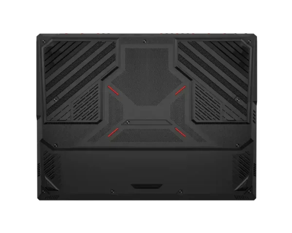 Black base panel of the MSI Raider 18 Max HX A2WJ-1068IN gaming laptop featuring ventilation grilles at YourShoppy.com.