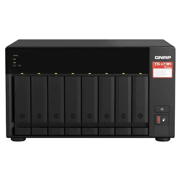 QNAP TS-873A-8G 8-bay tower NAS with AMD Ryzen processor and 8GB RAM for high-performance business data storage.