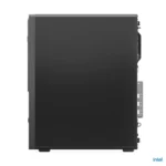 Side view of the black Lenovo ThinkCentre neo 50t Gen 6 13BDS02K00 tower desktop featuring a sleek, professional design.