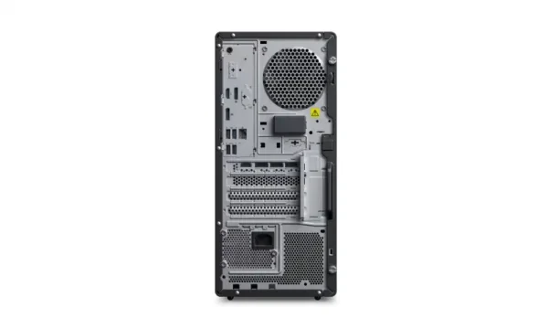 Rear view of Lenovo ThinkStation P2 Tower Gen 2 30JQS0GF00 showing connectivity ports, cooling fan, and power supply input.