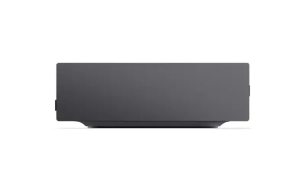 Front view of the black Lenovo ThinkStation PGX 30KLS0F300 workstation mini PC featuring a sleek, minimalist chassis design.