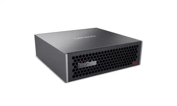 Lenovo ThinkStation PGX 30KLS0F400 workstation in black with a hexagonal front grille design available at YourShoppy.com.