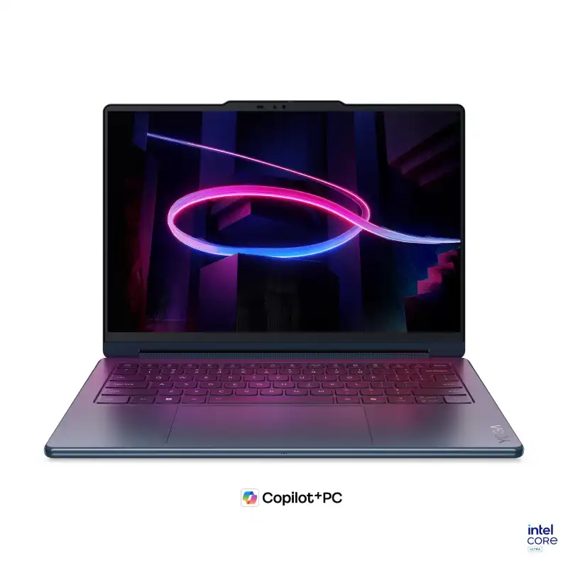 Lenovo Yoga 9 2-in-1 14IPH11 Cosmic Blue laptop with a 14-inch OLED touchscreen, Intel Core Ultra processor, and Copilot+PC.