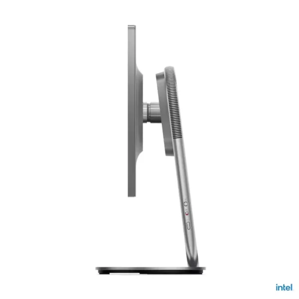 Side profile of Lenovo Yoga AIO 27IAH10 desktop featuring a 27-inch QHD display and adjustable stand at YourShoppy.com.