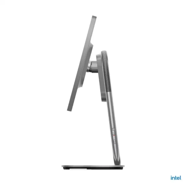 Side profile of Lenovo Yoga AIO 27IAH10 27-inch desktop featuring a sleek silver stand and adjustable display at YourShoppy.c