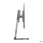 Side view of the Lenovo Yoga AIO 27IAH10 All-in-One desktop featuring a 27-inch QHD display and sleek metallic stand.