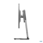 Side profile of Lenovo Yoga AIO 27IAH10 desktop featuring a 27-inch QHD display and sleek silver adjustable stand.
