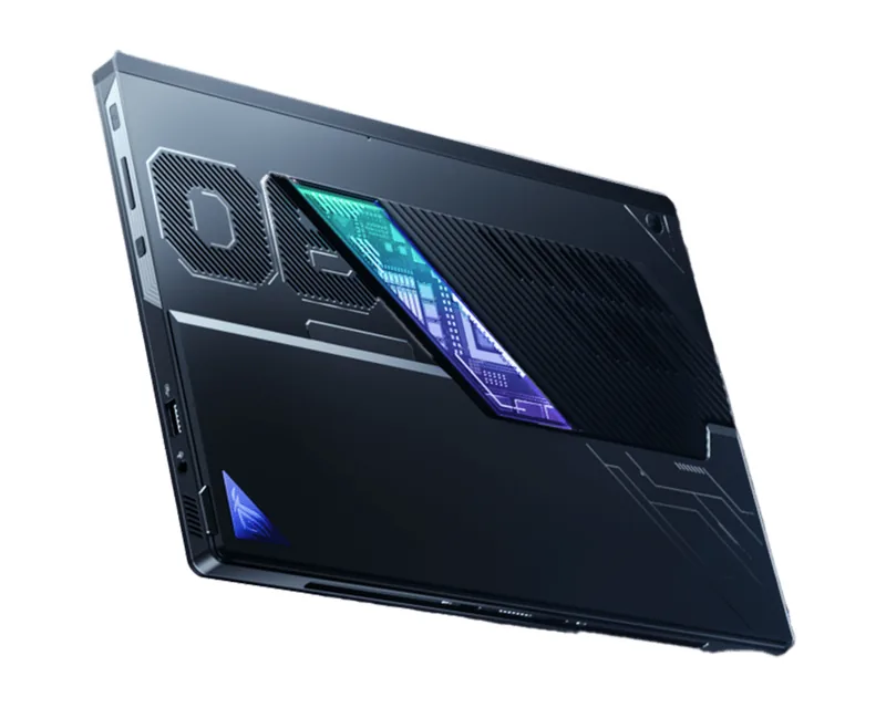 Back of the ASUS ROG Flow Z13 with the RGB window and air intakes
