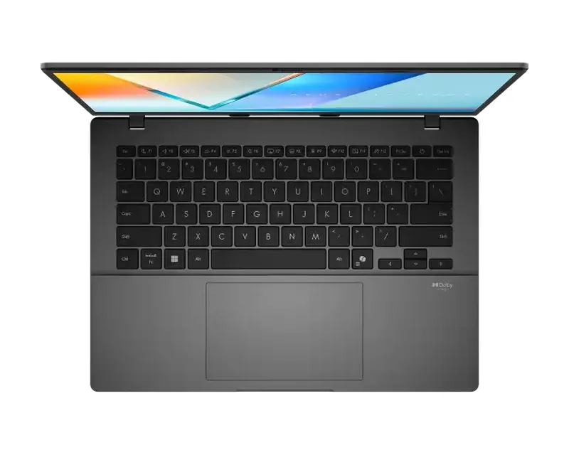 ASUS Vivobook S 14 backlit keyboard and large touchpad from above