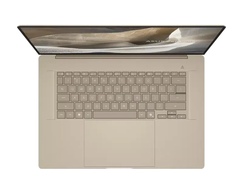 ASUS Zenbook A16 keyboard and large touchpad from above