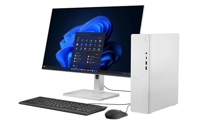 Lenovo IdeaCentre Tower with monitor, keyboard and mouse