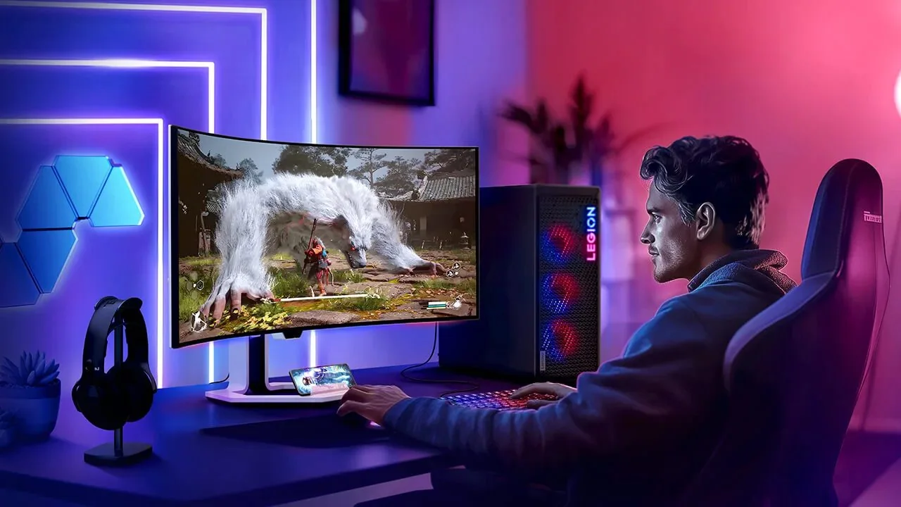 Gamer playing on a Lenovo Legion monitor