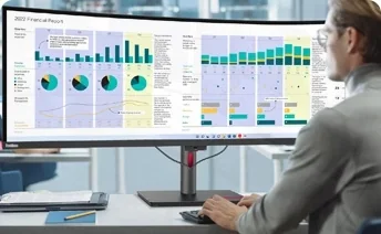 Laptop connected to a Lenovo monitor with one USB-C cable