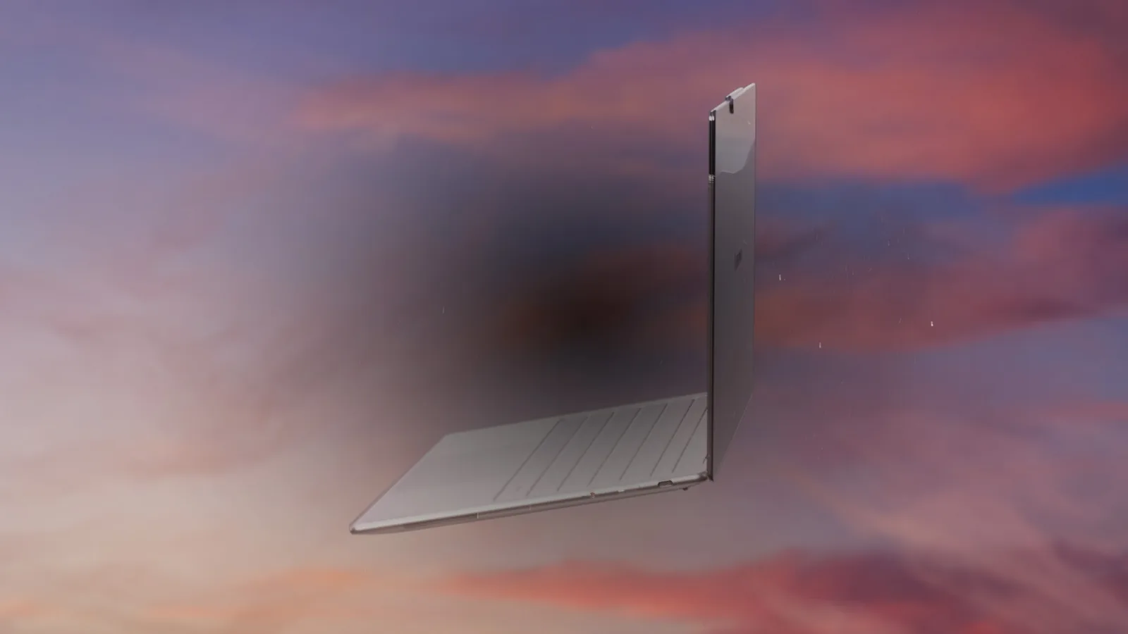 Lenovo Yoga Slim laptop side view against an evening sky